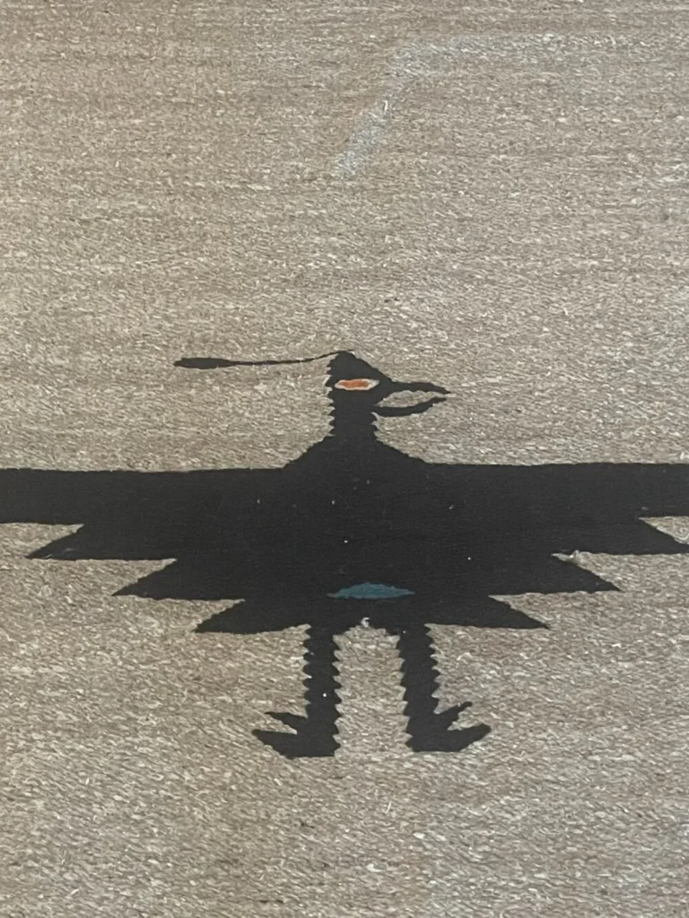 Vintage Mexican Zapotec Handmade Flatwoven Geometric Road Runner Beige Rug